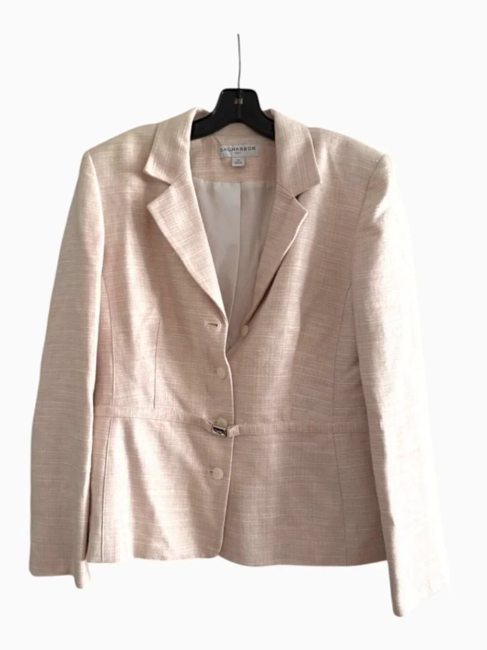 NWT SAG HARBOR PINK LINEN BLEND TAILORED BLAZER ATTACHED WAIST BUCKLE  SIZE 14